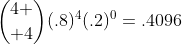 {4 \choose 4}(.8)^4(.2)^0=.4096
