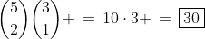 {5\choose2}{3\choose1} \,=\,10\cdot3 \,=\,\boxed{30}