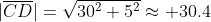 |\overline{CD}|=\sqrt{30^2+5^2}\approx 30.4