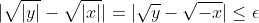 |\sqrt{|y|}-\sqrt{|x|}|=|\sqrt{y}-\sqrt{-x}|\leq\epsilon
