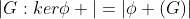 |G:ker\phi |=|\phi (G)|