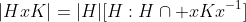 |HxK|=|H|[H:H\cap xKx^{-1}]