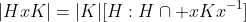 |HxK|=|K|[H:H\cap xKx^{-1}]