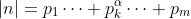 |n|=p_1\cdots p_k^{\alpha}\cdots p_m