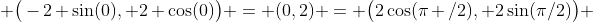  \big(-2 \sin(0), 2 \cos(0)\big) = (0,2) = \big(2\cos(\pi /2), 2\sin(\pi/2)\big) 