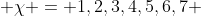  \chi = {1,2,3,4,5,6,7} 