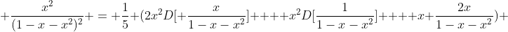  \frac{x^2}{(1-x-x^2)^2} = \frac{1}{5} (2x^2D[ \frac{x}{1-x-x^2}]  + x^2D[\frac{1}{1-x-x^2}]  + x \frac{2x}{1-x-x^2}) 