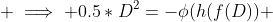  \implies 0.5*D^2=-\phi(h(f(D)) 