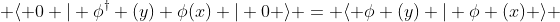  \langle 0 | \phi^\dagger (y) \phi(x) | 0 \rangle = \langle \phi (y) | \phi (x) \rangle 