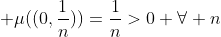  \mu((0,\frac{1}{n}))=\frac{1}{n}>0 \forall n