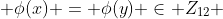  \phi(x) = \phi(y) \in Z_{12} 