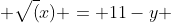  \sqrt(x) = 11-y 