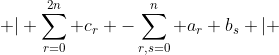  | \sum_{r=0}^{2n} c_r -\sum_{r,s=0}^{n} a_r b_s | 