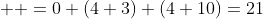   =0+(4+3)+(4+10)=21