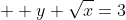   y+\sqrt{x}=3