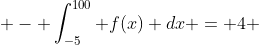  - \int_{-5}^{100} f(x) dx = 4 