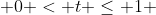  0 < t \leq 1 ~ \implies t = 1  