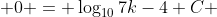  0 = \log_{10}{7k-4}+C 