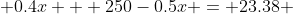  0.4x + 250-0.5x = 23.38 