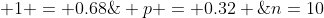  p = 0.32 \;\;\; 1 = 0.68\;\;\;n=10