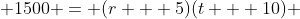  1500 = (r + 5)(t + 10) 