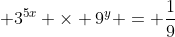  3^{5x} \times 9^{y} = \frac{1}{9}