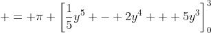  = \pi \left[\frac{1}{5}y^5 - 2y^4 + 5y^3\right]_0^3
