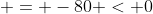  = -80 < 0