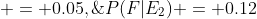  = 0.05,\;\;P(F|E_2) = 0.12