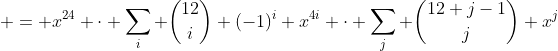 = x^{24} \cdot \sum_i \binom{12}{i} (-1)^i x^{4i} \cdot \sum_j \binom{12+j-1}{j} x^j