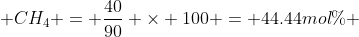  CH_{4} = \frac{40}{90} \times 100 = 44.44mol\% 
