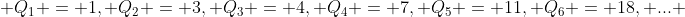  Q_{1} = 1, Q_{2} = 3, Q_{3} = 4, Q_{4} = 7, Q_{5} = 11, Q_{6} = 18, ... 