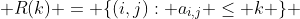  R(k) = \{(i,j): a_{i,j} \leq k \} 