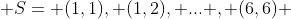 S= (1,1), (1,2), ... , (6,6) 