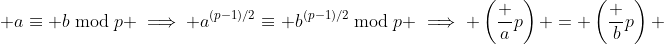  a\equiv b\bmod{p} \implies a^{(p-1)/2}\equiv b^{(p-1)/2}\bmod{p} \implies \left(\frac ap\right) = \left(\frac bp\right) 