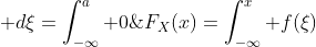 F_X(x)=\int_{-\infty}^x f(\xi)\; d\xi=\int_{-\infty}^a 0\; d\xi+\int_{a}^x \frac{1}{b-a} \; d\xi=\int_{a}^x \frac{1}{b-a} \; d\xi