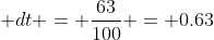 \int_{3}^{6}\frac{t^{2}}{100} \; dt = \frac{63}{100} = 0.63