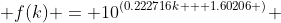  f(k) = 10^{\left(0.222716k + 1.60206 \right)} 