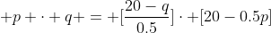  p \cdot q = [\frac{20-q}{0.5}]\cdot [20-0.5p]