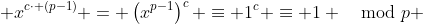  x^{c\cdot (p-1)} = \left(x^{p-1}\right)^c \equiv 1^c \equiv 1 \mod{p} 