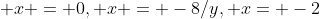  x = 0, x = -8/y, x=+-2