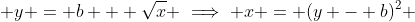  y = b + \sqrt{x} \implies x = (y - b)^2 