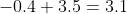 -0.4+3.5=3.1