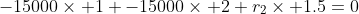 -15000\times 1 -15000\times 2+r_2\times 1.5=0