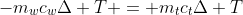 -m_wc_w\Delta T = m_tc_t\Delta T