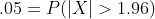 .05=P(|X|>1.96)