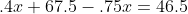 .4x+67.5-.75x=46.5