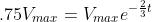 .75V_{max}=V_{max}e^{-\frac{2}{3}t}