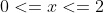 0<=x<=2