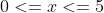 0<=x<=5